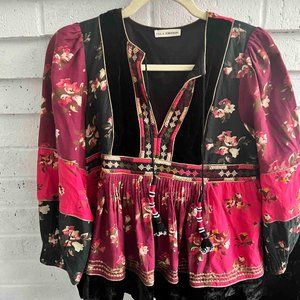 NWOT Ulla Johnson Flowered + Velvet Peasant Blouse | Size 2